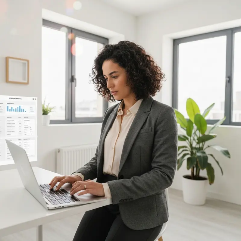 אישה ישראלית עובדת עם מערכת CRM