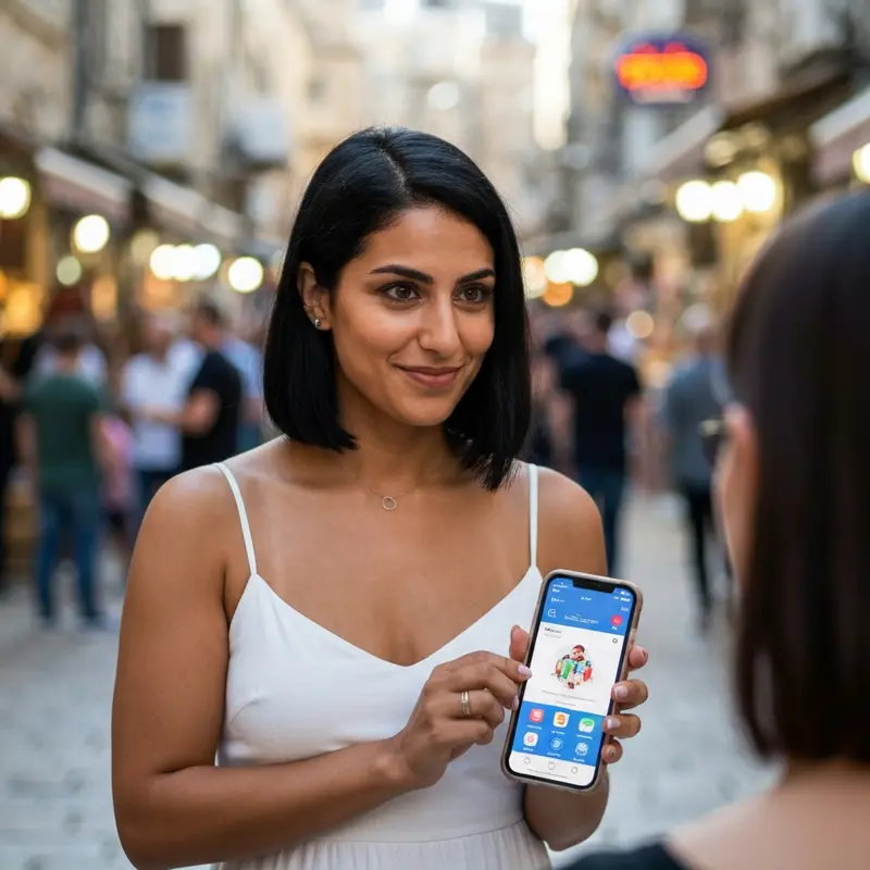 אישה ממוצא מזרח תיכוני עם טלפון, מודדת המרות