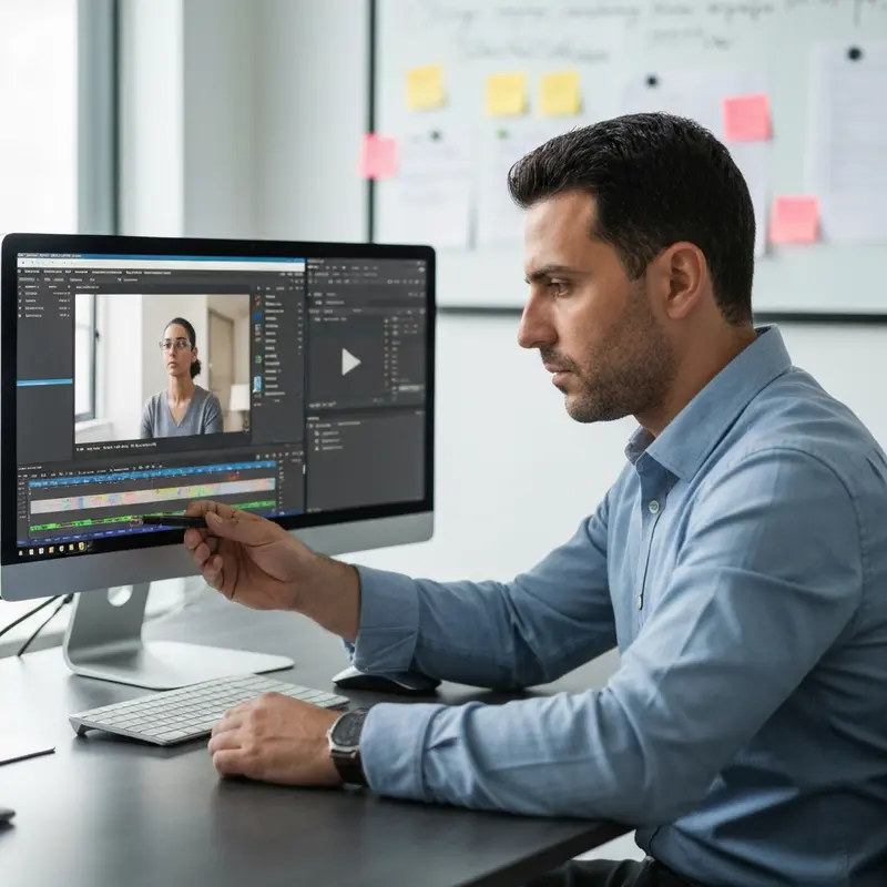 איש שיווק ישראלי עורך Hook וידאו במחשב