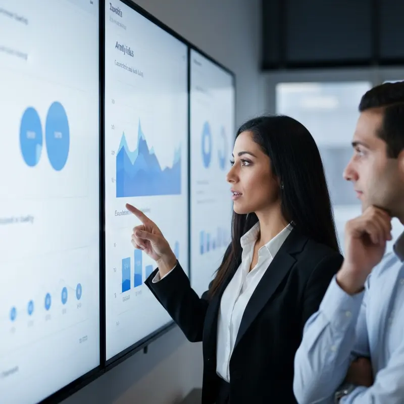 אשת עסקים ישראלית מנתחת נתונים על גרפים