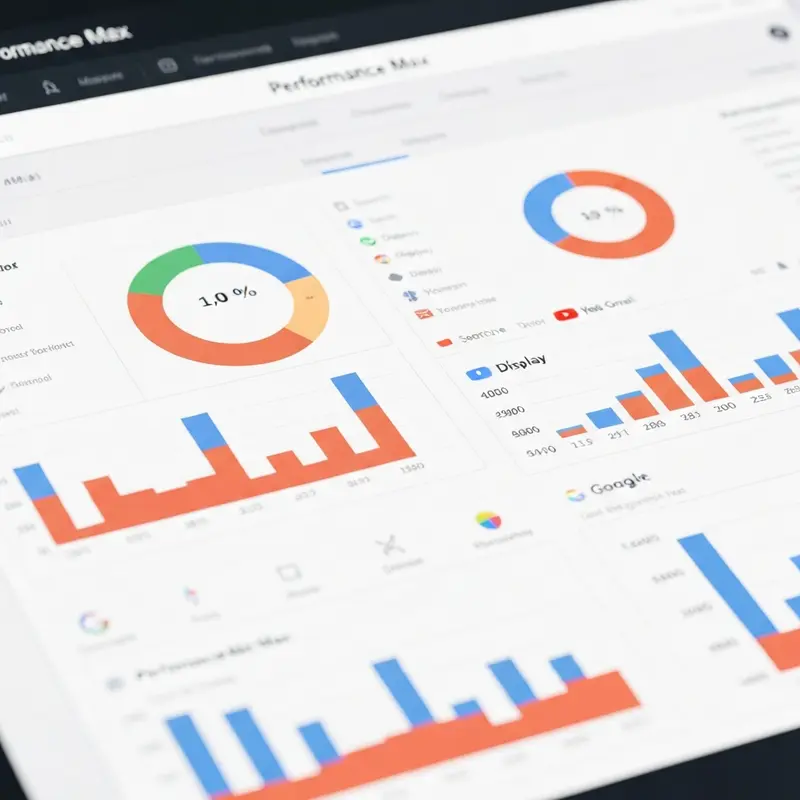 גרפים של נתוני <strong>Performance Max קמפיין</strong> המציגים ערוצים שונים