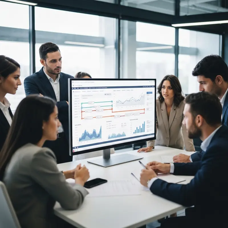 צוות מקצועי עובד על Pipeline ניהול לידים במשרד טכנולוגי.