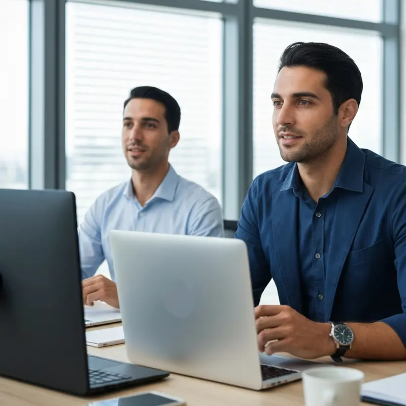 צוות שיווק דיגיטלי בוחן קמפיין TikTok לעסקים על מסכים.