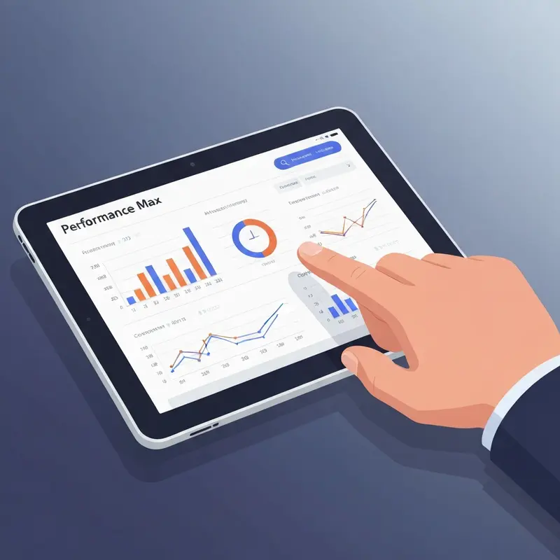 תקריב על אסטרטגיית Performance Max בטאבלט
