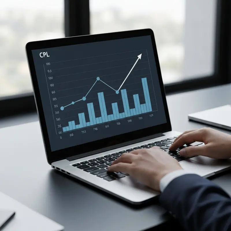 תקריב על גרף CPL פייסבוק יורד במסך מחשב