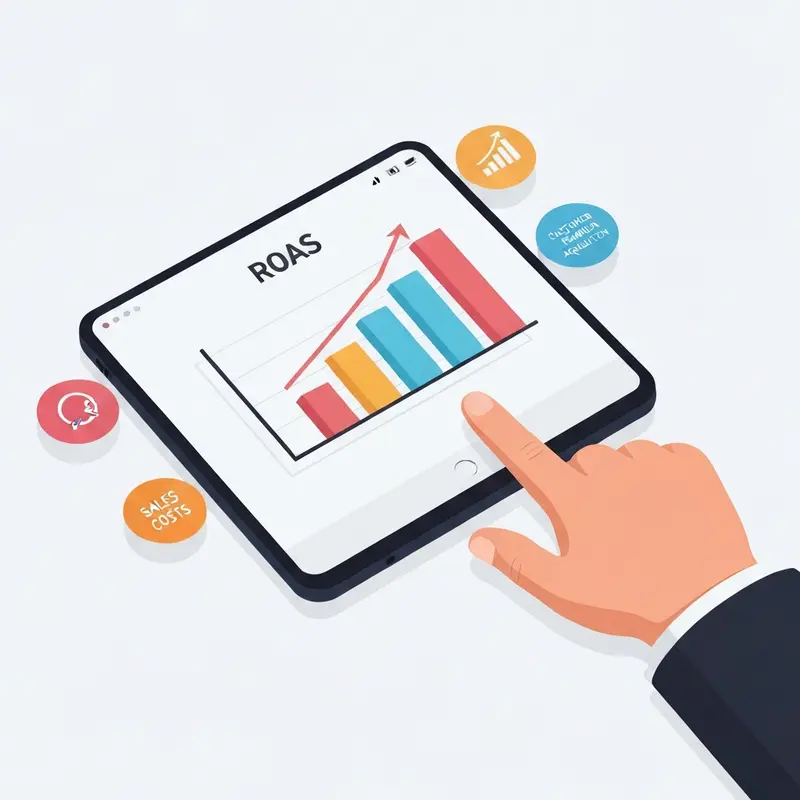 תקריב על גרף ROAS עולה במחשב נייד