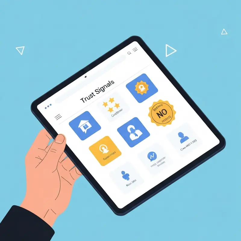 תקריב על מסך מציג Trust Signals באתר