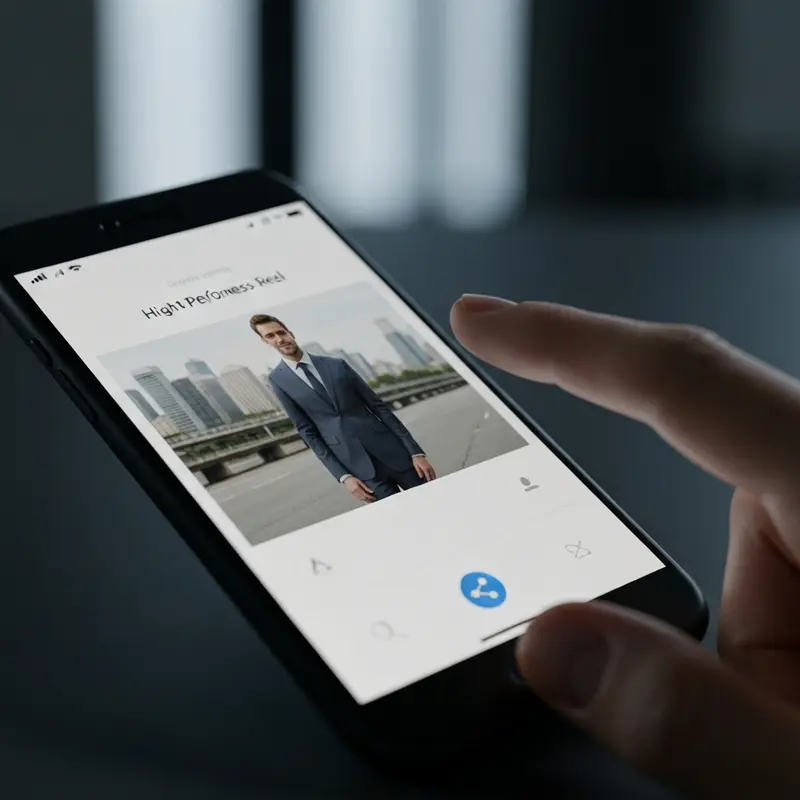 תקריב על סמארטפון עם Reel מוצלח של עסק