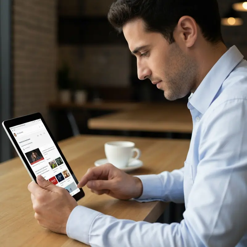 איש עסקים ישראלי בודק מודעות מתחרים