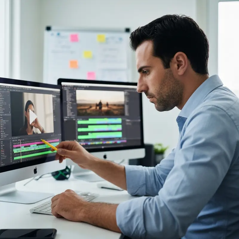 איש שיווק ישראלי עורך Hook וידאו במחשב