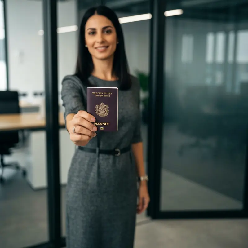 אישה ישראלית מציגה דרכון לאימות זהות לשחזור Business Manager