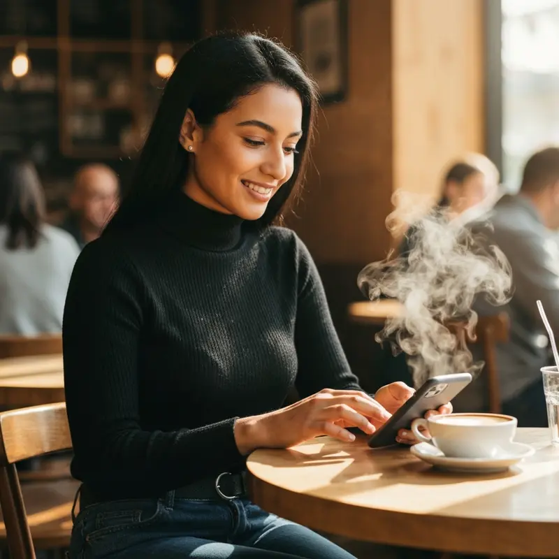 אישה ישראלית עונה למייל מהיר בנייד