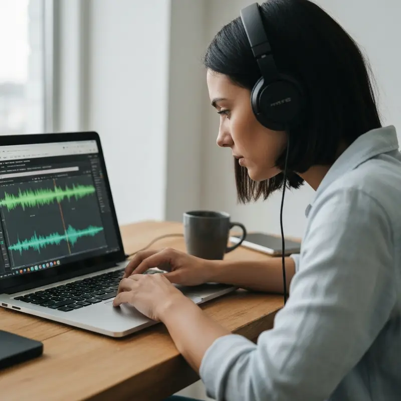 אישה ישראלית עורכת פרק של Podcast שיווקי עסק