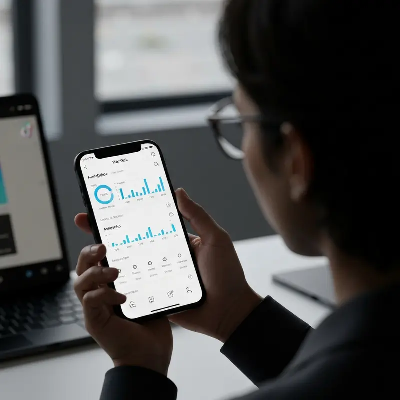 אישה מנתחת נתוני TikTok לעסקים על סמארטפון.