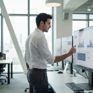 מומחה שיווק דיגיטלי ישראלי מנתח נתוני קהלי Lookalike פייסבוק על מסך.