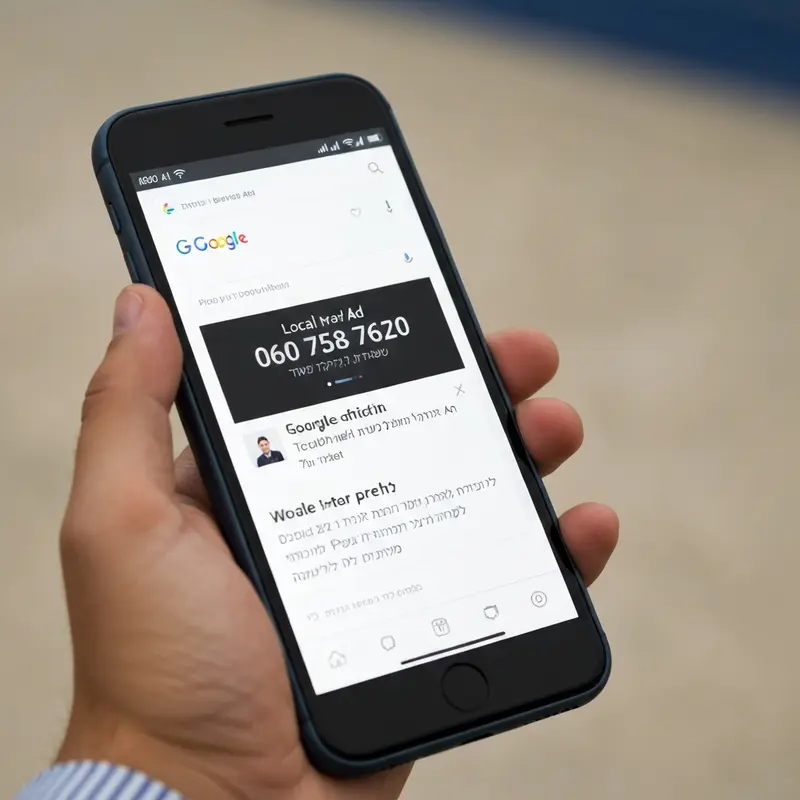 סמארטפון מציג מודעת Google Ads שירותים מקומיים