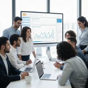 צוות שיווק דיגיטלי מנתח נתוני Newsletter שיווקי עסק