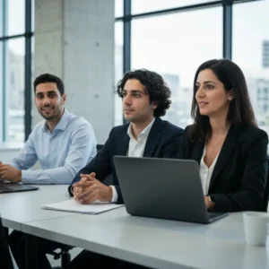 צוות שיווק דיגיטלי מנתח נתוני Retargeting פייסבוק במשרד מודרני