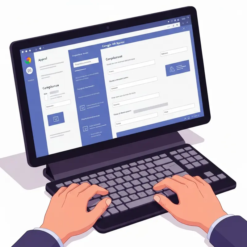 תקריב על ידיים מקלידות ערעור לשחזור חשבון Google Ads