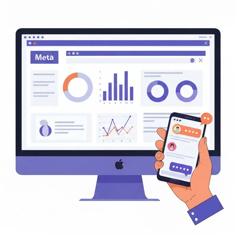 תקריב על מסך מציג נתוני Meta Business Suite