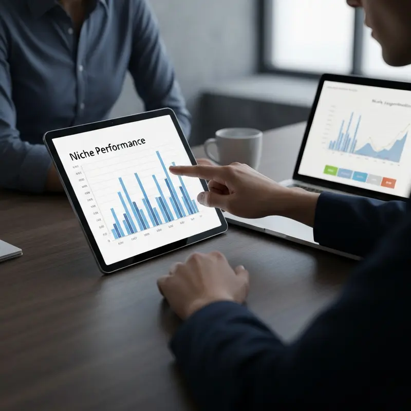 תקריב של אסטרטג מנתח נתוני שיווק נישה.