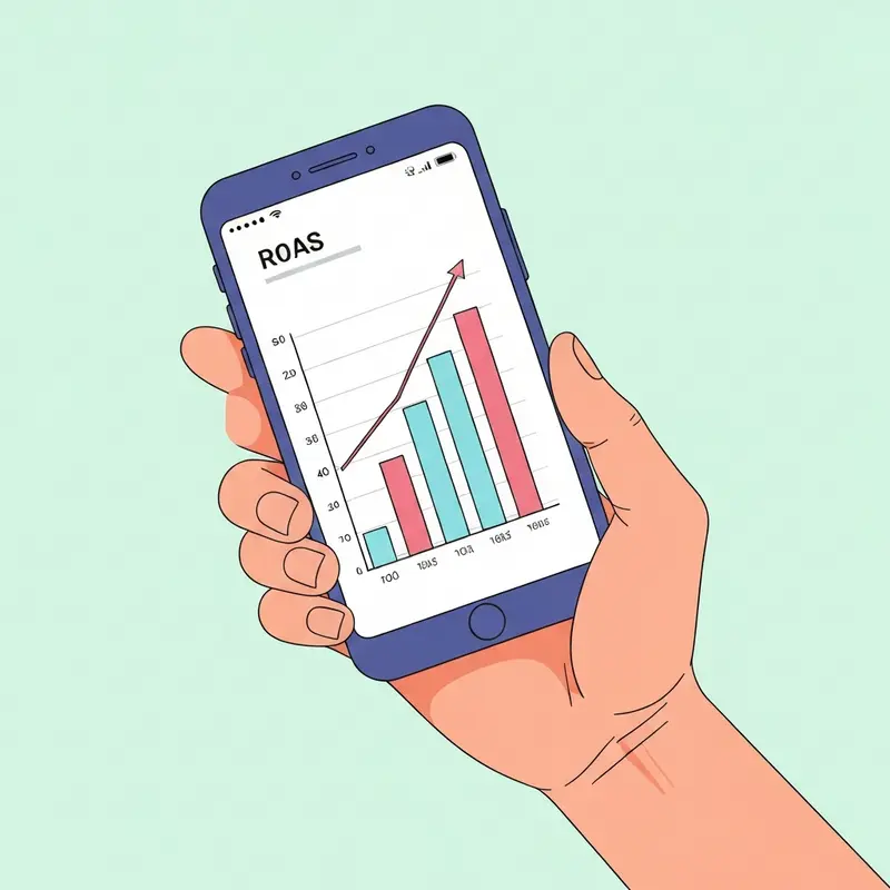 אילוסטרציה של גרף ROAS עולה על גבי סמארטפון