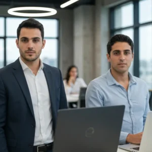 צוות אנשי שיווק מנתחים מילות מפתח שליליות גוגל במשרד מודרני