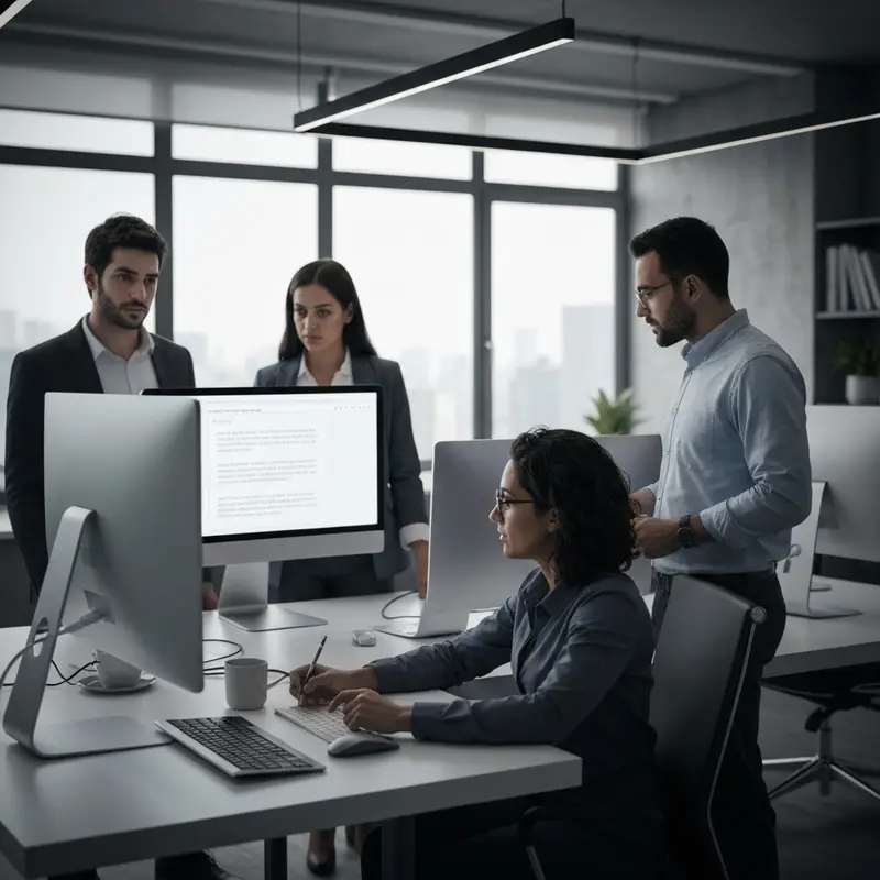 צוות שיווק מנתח Schema Markup Rich Snippets על מסכים