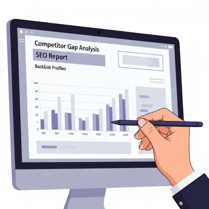 תקריב על גרפים ונתוני Competitor Gap Analysis SEO במסך