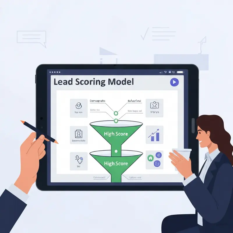 מסך טאבלט מציג מודל Lead Scoring