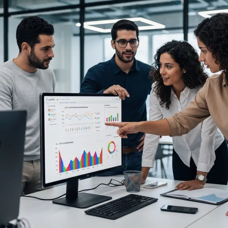 צוות שיווק ישראלי מנתח ביצועי Ad Extensions גוגל על מסך גדול