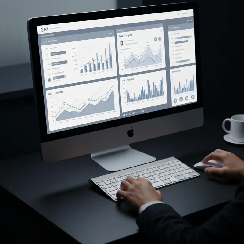 תקריב על גרפים ונתוני GA4 לעסקים במסך מחשב