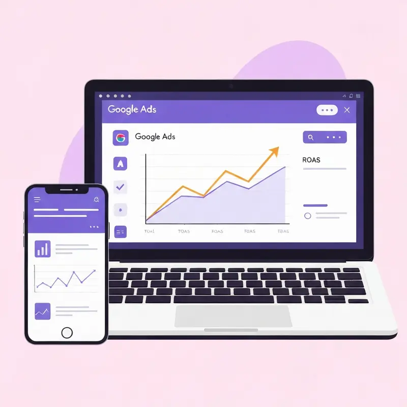 תקריב על מסך המציג גרפים של ROAS עולה.