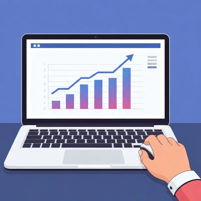 תקריב על מסך עם גרף עולה של קמפיין פייסבוק