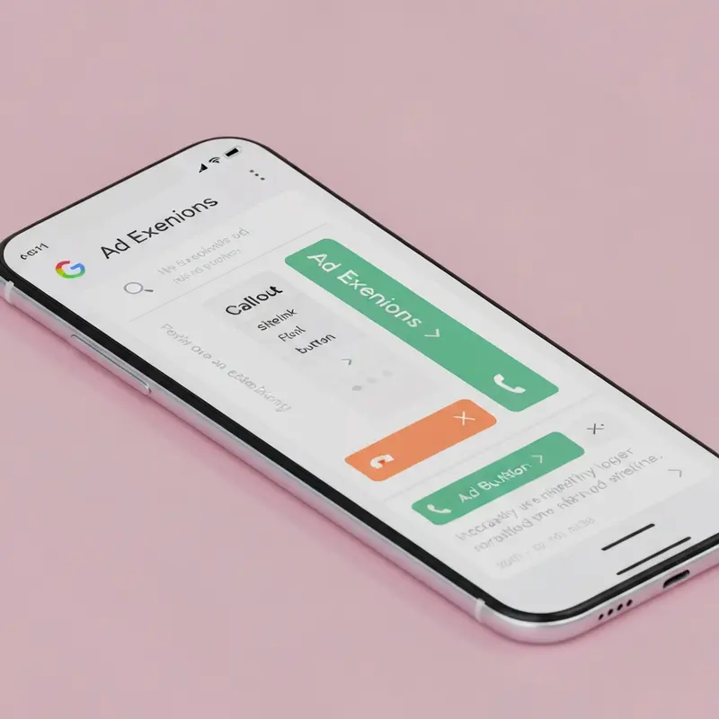 תקריב של מודעת Ad Extensions גוגל על סמארטפון